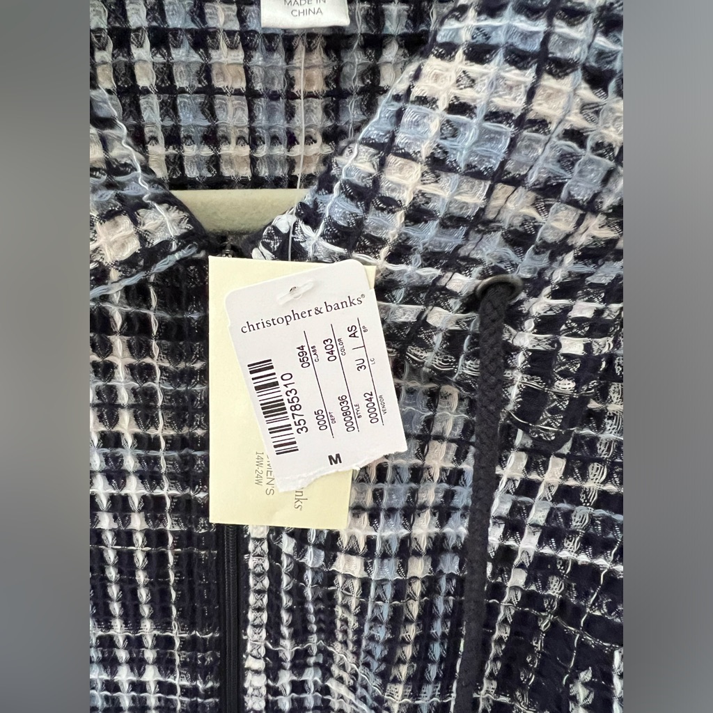Christopher & Banks Nwt Zip Jacket Lightweight M Womens Navy White Plaid Waffle — image 4 of 8